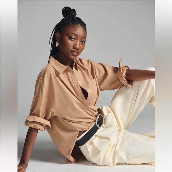 Anthropologie MAEVE The Bennet Buttondown Shirt Camel Size Small - Picture 3 of 16